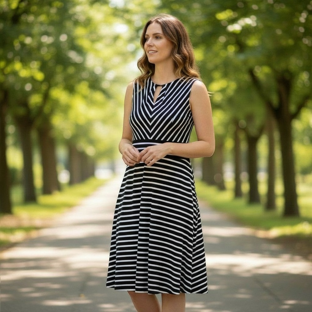 Pre-loved Liz‎ Claiborne Multi-Directional Striped Sleeveless Midi Dress Size 12